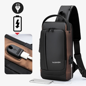 Chất Lượng Người Đàn Ông Của Ngực Túi Mật Khẩu Khóa Duy Nhất Vai Màu Đen Ba Lô Với USB Sạc Moto Chống Trộm Crossbody Sling Túi - Product Image 2