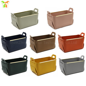 YY Stock Leather Folded Metal Wire Storage <strong>Basket</strong> With Handles Baby <strong>Gift</strong> <strong>Basket</strong> Pu Leather <strong>Basket</strong> in Bulk - Product Image 2