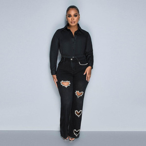 Pantaloni con gamba larga a vita alta <span class=keywords><strong>Jeans</strong></span> da <span class=keywords><strong>donna</strong></span> con 2025 di diamanti estivi larghi <span class=keywords><strong>Jeans</strong></span> stile Casual da <span class=keywords><strong>donna</strong></span> pantaloni in Denim dritti - Product Image 4