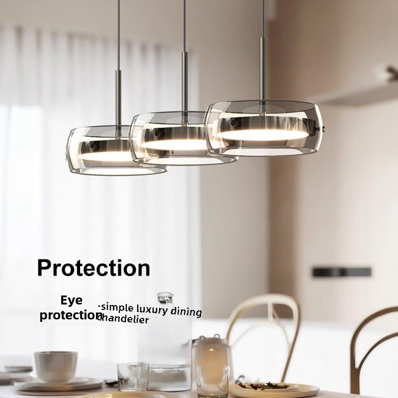 Modern LED Iron Aluminum Glass Hanging Small Long Adjustable Height Pendant Light Chandelier for Home Restaurant