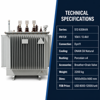 Transformateur de distribution immergé dans l'huile Wanbo-371 630 kVA avec moyeu en porcelaine pour poste de transformation extérieur et réseau électrique