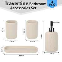 Ensemble d'organisateurs de salle de bain en résine texturée imitation travertin CF, antidérapant, avec distributeur de savon, porte-brosse à dents et plateau pour gobelets