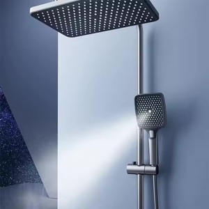 Juego de grifos de ducha termostáticos digitales LED, sistema de baño de latón montado en la pared, chorros fríos y calientes, características de masaje, lluvia suave cepillada