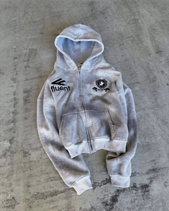 Sudadera con Capucha Gris Vintage Personalizada con Cierre para Hombre, con Lavado Ácido y Diseño Bordado <span class=keywords><strong>en</strong></span> 500 GSM, 50% Algodón, 50% Poliéster - Product Image 1