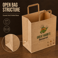 Sac en papier kraft de luxe écologique avec poignée pour la livraison de repas, emballage de restaurant, sac à emporter personnalisé imprimé