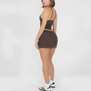 Desain baru musim panas kupu-kupu lembut ringan Yoga kebugaran olahraga aktif tali tipis Tank Top 2 potong tenis A-line Set rok Mini - Product Image 3