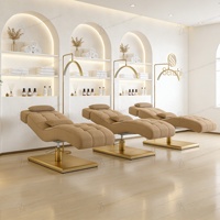 Nouveau Lit de Beauté Hydraulique en Velours Doré Courbé pour Cils, avec Mousse et Surmatelas, pour Salon de Beauté, Massage et Soins des Cils de Luxe
