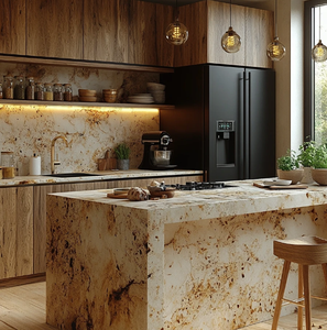 Armoires de cuisine en bois massif de style scandinave, chêne clair, style Shaker, avec comptoirs en marbre - Product Image 4