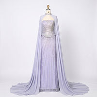 Robe de soirée de luxe Sharon Said SS112 avec cape, ornée de perles, pour femme, style sirène, pour mariage et fête, prête à être expédiée, couleur lilas