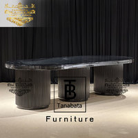Nouvelle conception, mobilier de mariage de haute qualité, table à manger ovale en MDF avec plateau en acier inoxydable