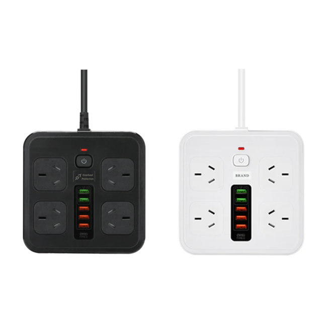 Power Board With AC Outlets USB Ports 2M Extension Cord Surge Protector Plug ABS Rated Current for Home Office