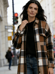 Manteau long à carreaux - Veste chemise en flanelle à carreaux surdimensionnée pour femmes grandes tailles - Product Image 4