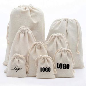 Recycle Linen Drawstring <b>Bags</b> Fabric Storage Muslin <b>Bag</b> Cotton Drawstring Pouch with Custom Logo - Product Image 1