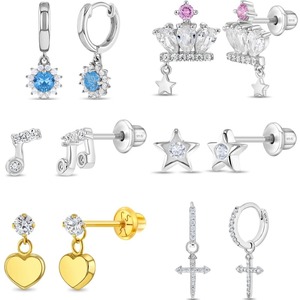 ต่างหูแบบห้อยสำหรับเด็กผู้หญิงต่างหูเซอร์โคเนียรูปหัวใจ925เงินสเตอร์ลิง14K ชุบทองสำหรับเด็ก - Product Image 1