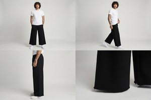 Custom Black Denim Pants <b>Men</b> Rhinestone Studded Baggy Fit Wide Leg Streetwear <b>Jeans</b> for Private Label Apparel Brand Casual Fit - Product Image 2