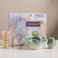 Ensemble de 100 pièces de bols à matcha en porcelaine japonaise écologique de 350 ml, motif feuille de lotus, avec fouet et support, style moderne, pour le commerce transfrontalier
