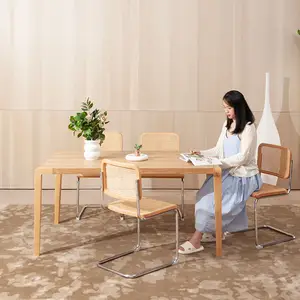 عالية الخلفي كوريا الشمال الروطان كرسي خشبي المطاط الخشب الكابولي كرسي مقهى مكتب كرسي طعام من الخيزران مع سيقان معدنية