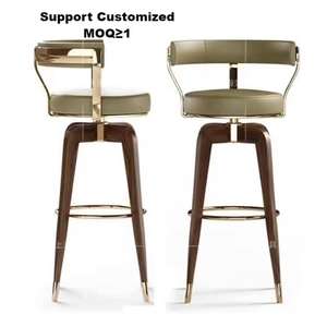 Banqueta Alta Minimalista de Madeira Maciça para <span class=keywords><strong>Bar</strong></span> Cadeira de <span class=keywords><strong>Bar</strong></span> de Designer para KTV Cadeira Criativa de Tecido para Recepção - Product Image 2