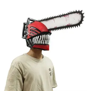 Motosserra Máscara para Homens Cosplay Fantasias Anime Horror Chainsawman Papel Saw Látex Capacete Halloween Adereços Acessórios para Adulto Presente