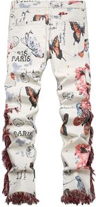 <span class=keywords><strong>Jean</strong></span> en denim Baylvn pour <span class=keywords><strong>homme</strong></span>, coupe slim, taille mi-haute, délavage moyen, 100 % coton, motif floral papillon, style motard - Product Image 2