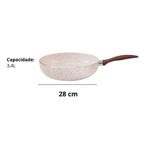 Wok en céramique de haute qualité, revêtement marbré antiadhésif, forgé, avec couvercle en verre et poignée en bois, 28 cm, pour cuisinière à gaz et à induction - Product Image 2