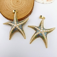 Summer New Style Pave Gems Pearl Beads Blue Starfish Design Pendant pour la fabrication de colliers Bijoux en laiton plaqué or pour femme homme