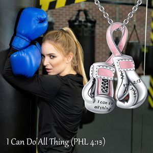 Collar de cadena de aleación con colgante de guante de boxeo y lazo rosa <span class=keywords><strong>para</strong></span> la concienciación sobre el cáncer de mama en mujeres - Product Image 4