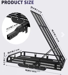Panier de chargement arrière de voiture en acier noir avec panier de remorque, rangement rabattable durable et design amovible - Product Image 3