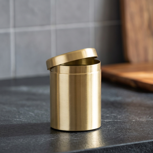 Minimalist Round Metal Food Container With <b>Lid</b> Polished Gold Finish 1 Layer Storage <b>Bin</b> - Product Image 6