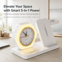 Support de charge sans fil de bureau 15W avec horloge, veilleuse, indicateur LED, design pliable pour téléphones portables, écouteurs, montres connectées