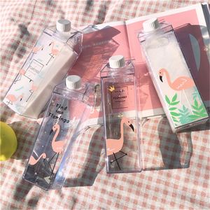 Bouteille de lait en plastique transparente carrée anti-fuite avec logo personnalisé 500ml/1000ml, mignonne, pour boire directement, unisexe, pour fêtes, type carton - Product Image 1