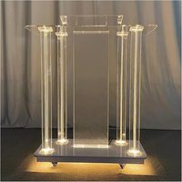 Podium en Verre Trempé Transparent Lumineux, Pupitre Portable Roulant en Acrylique pour Églises, Réceptions et Bureaux d'Accueil