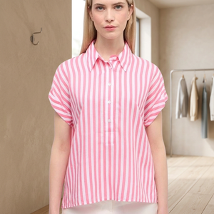 Sweet Style Women's Anti-Wrinkle Short-Sleeved <b>Tops</b> Stand Collar Rayon Woven Fabric Fitted Pencil Silhouette Decorated Buttons - Product Image 2
