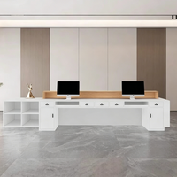 Bureau d'accueil moderne sur mesure effet marbre avec éclairage LED multicolore pour bureau, hôtel, hall d'entrée