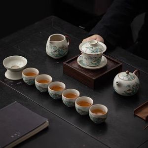 Service à thé en céramique Ru Ware, motif paysage somptueux, théière Kung Fu avec couvercle et bol, style chinois, réutilisable, pour la maison, cadeau - Product Image 2