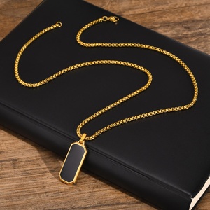 Factory Made Men's Gold Plated Simple Trendy Black Geometric <b>Long</b> Stainless Steel Pendant <b>Necklace</b> for Anniversary Gifts - Product Image 3