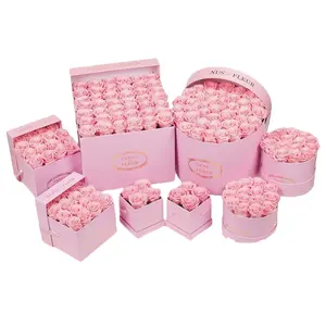 Round Hat Boxes Custom Eternity Everlasting Rose Round Suede Gift Packaging Box Flowers Florist Square Pink Velvet Floral Flower Hat Box