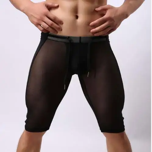 RG מפעל סיטונאי מותאם אישית לוגו הומו בני בקיצור מכנסיים קצרים שקוף סקסי גברים רשת ניילון מכנסיים קצרים
