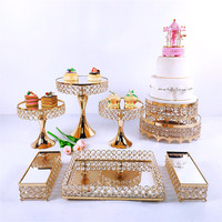Fournitures pour fêtes de mariage : Plateaux à dessert style western, présentoirs à gâteaux en métal doré miroir et cristal pour buffet