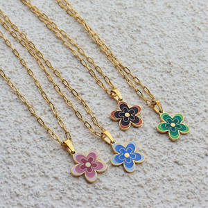 Collar con colgante de acero inoxidable 316L personalizado, chapado en oro PVD de 14K/18K, joyería fina de moda, collares con flores esmaltadas para mujer - Product Image 2