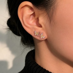 Xinfly Solid 18K Gold Natural Pink Sapphire Diamond Butterfly Stud <b>Earrings</b> Graduated Gemstone Outline AU750 Niche Gift Factory - Product Image 4