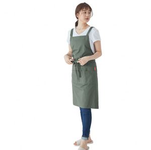 Tablier de travail élégant coréen en polyester et coton de couleur unie, fourni par l'usine, pour chef, serveur, restaurant de thé au lait et café - Product Image 1