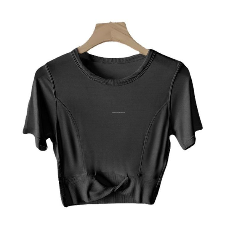 New Lulu Yoga Wear Women's Cotton Lulu T-shirt Ribbed Short Sleeve Breathable Tight Running Exercise Lulu Yoga Tops
