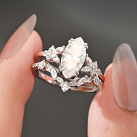 Ensemble de bagues de fiançailles et de promesse empilables en argent sterling S925, coupe marquise en V, D VVS1, hypoallergéniques, avec moissanite, pour femmes