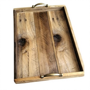 Plateau en bois poli de style simple, gravé à la main, avec poignées en feuille d'or, écologique, décoratif, compatible lave-vaisselle, B.S INTERNATIONAL NA162 - Product Image 3