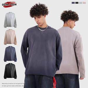 Camiseta Oversize Vintage de Hombre Estilo Wasteland con Teñido Jet, Manga Larga de Otoño, Bajo Deshilachado, Tejido 100% Liso - Product Image 2