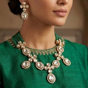 Parure de collier et boucles d'oreilles en argent 925 plaqué or avec perles vertes et moissanite, bijoux de mariée pour cadeau de mariage - Product Image 5