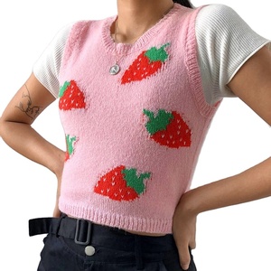 Korea Style Sleeveless Sweater Vest Women Jumper <strong>Strawberry</strong> Knitted Crop <strong>Top</strong> Lady Streetwear O-Neck Pullover <strong>Top</strong> Vest - Product Image 1