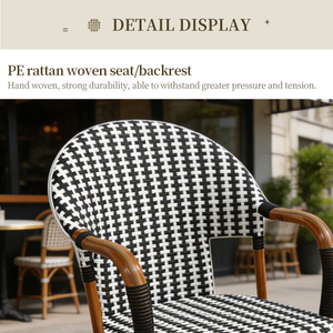 Fauteuil en rotin PE style bistrot français, structure en rotin naturel, résistant aux intempéries, pour café, terrasse, <span class=keywords><strong>restaurant</strong></span>, chaise de salle à manger avec accoudoirs - Product Image 5