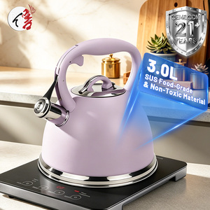 Bouilloire sifflante sécurisée 3L en acier inoxydable avec bec verseur à déclenchement automatique à une main pour gaz, électrique et induction - Product Image 1